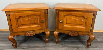 Pair of Bedside Tables Vintage French Louis Oak Nightstands Cabinets LOT 35180