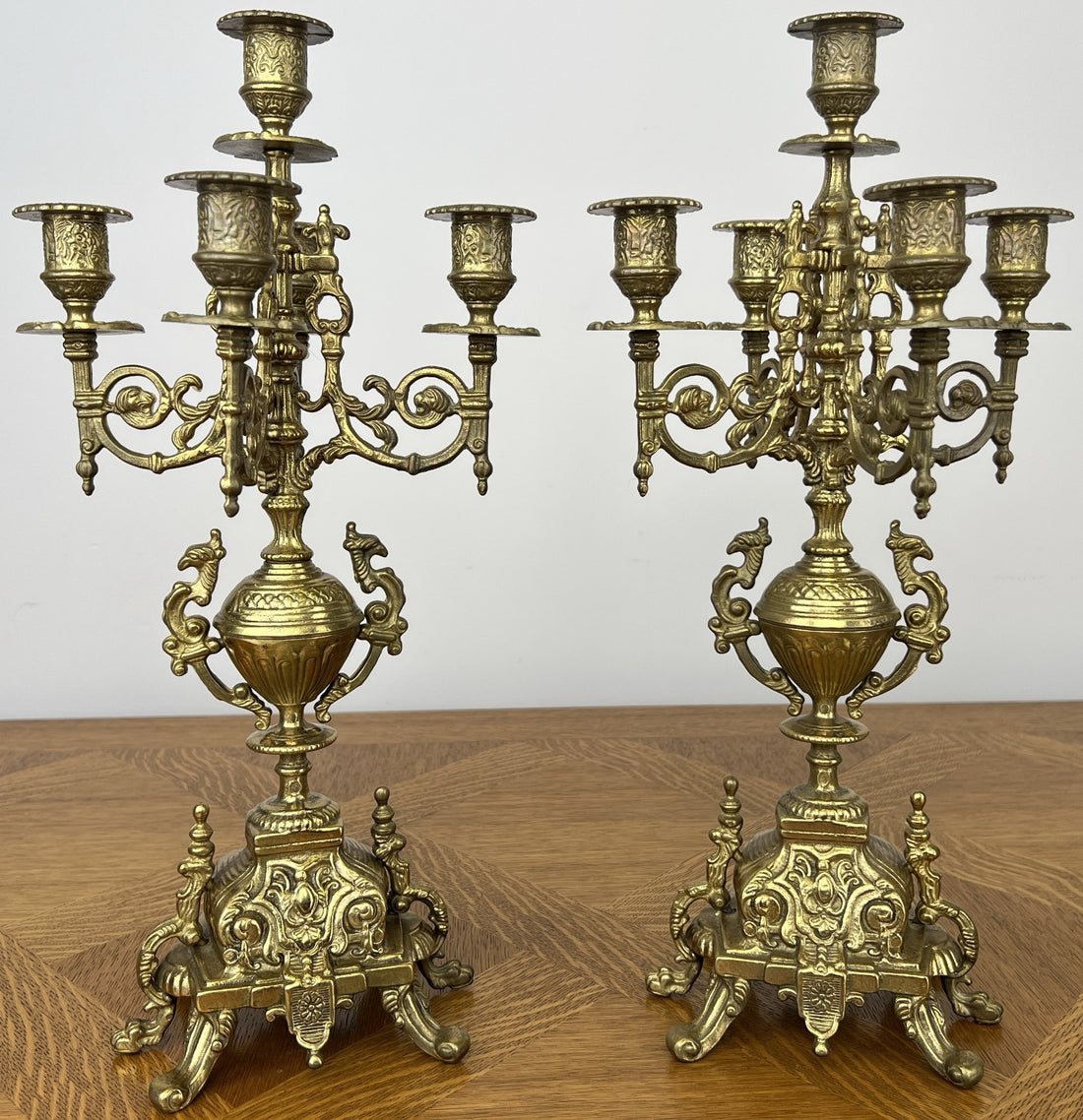 Candelabras Vintage Brass 5 Arm Pair Ornate Decorative Candlesticks LOT 60390
