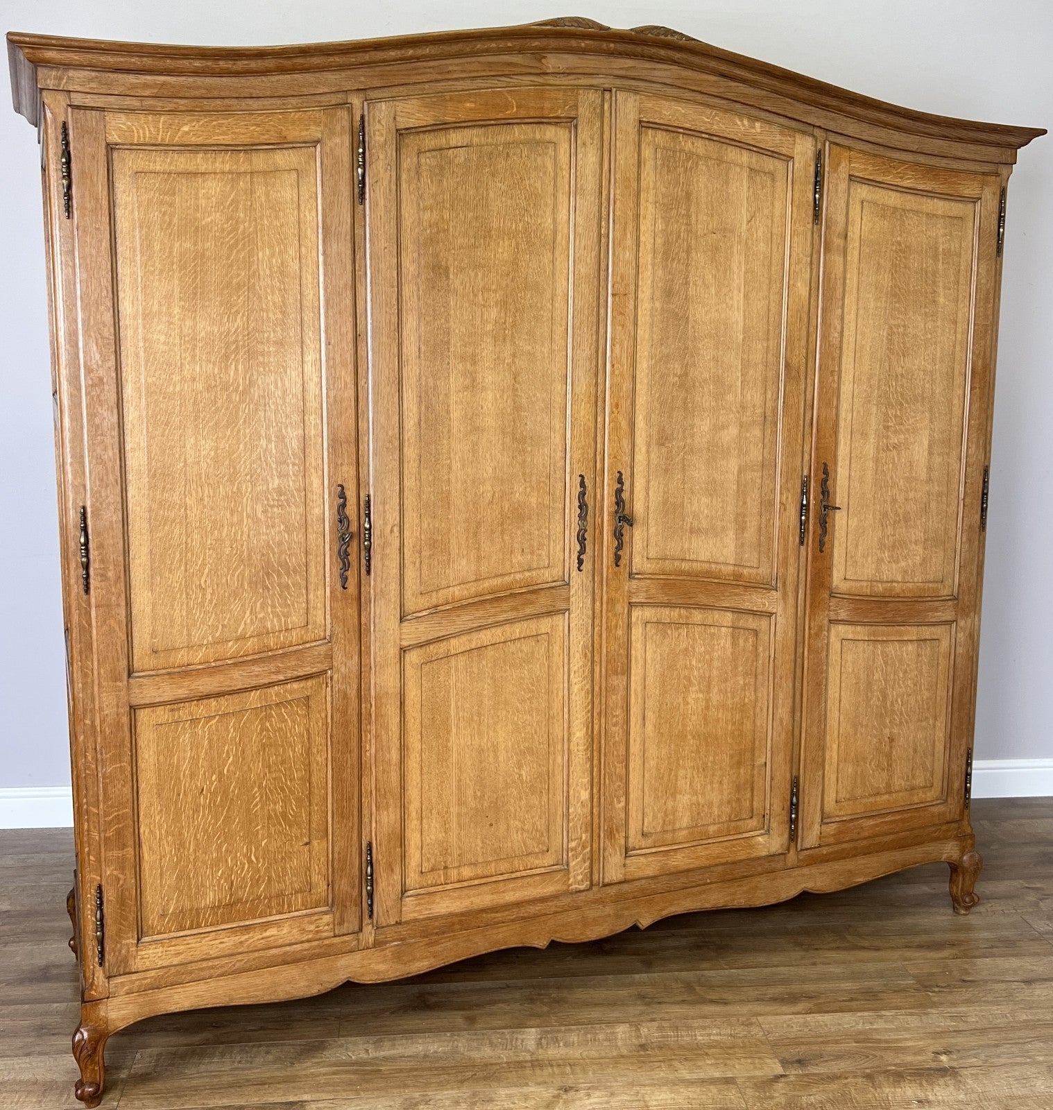 Wardrobe Vintage French Louis XVI Style Oak Four Door Carved Armoire LOT 61063