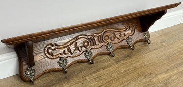 Coat Rack Vintage French Carved Oak Wall Mounted 6 Hooks Rack Hanger LOT 63680