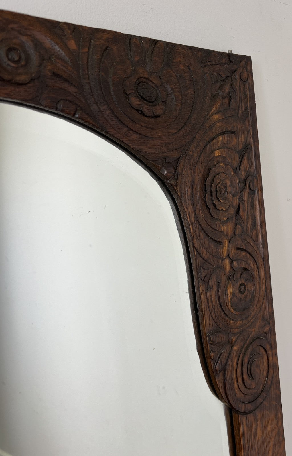 Mirror Antique French Style Oak Carved Wardrobe Mirror Polished Glass LOT 61884