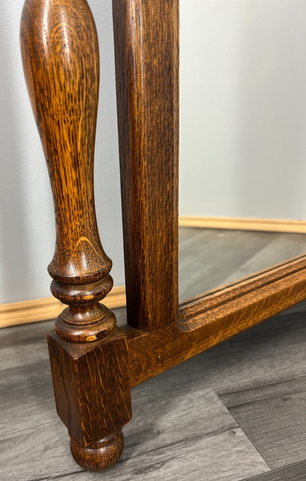 Mirror Vintage French Solid Oak Wall Mirror Turned Spindle Frame LOT 36382