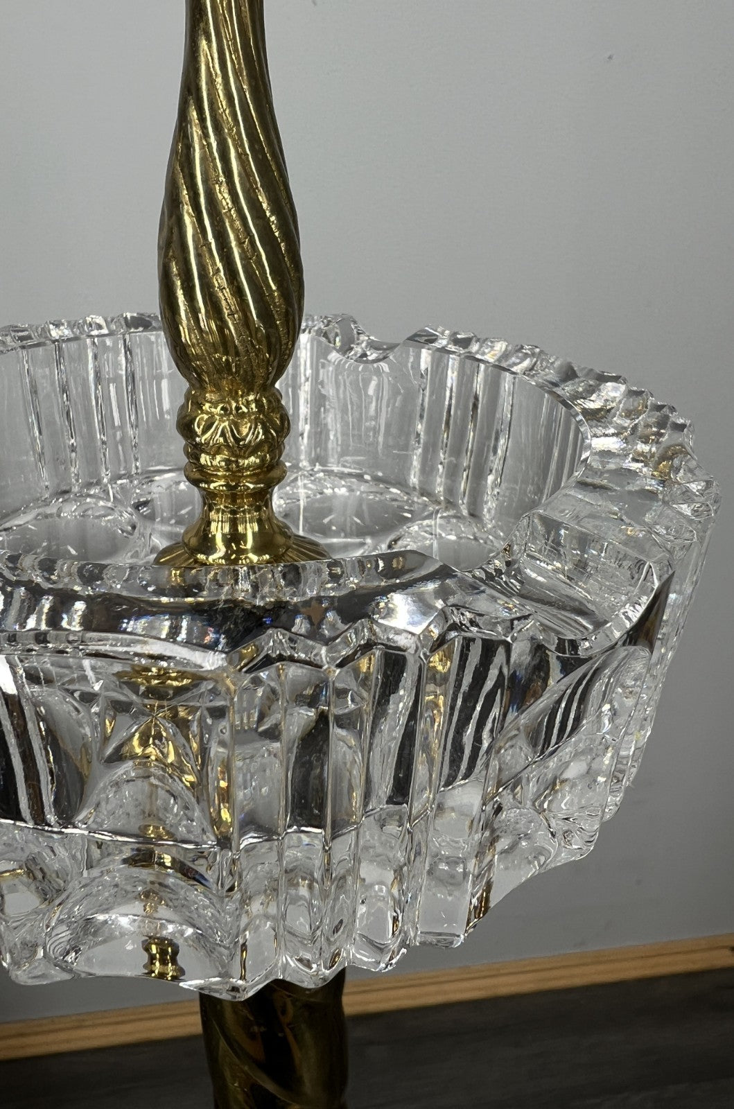 Vintage French Ashtray Stand Brass & Crystal Ornate Pedestal LOT 42328