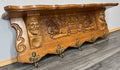 French Vintage Style Coat Rack Oak 5 Hooks Ornate Wall Shelf Coat LOT 46930