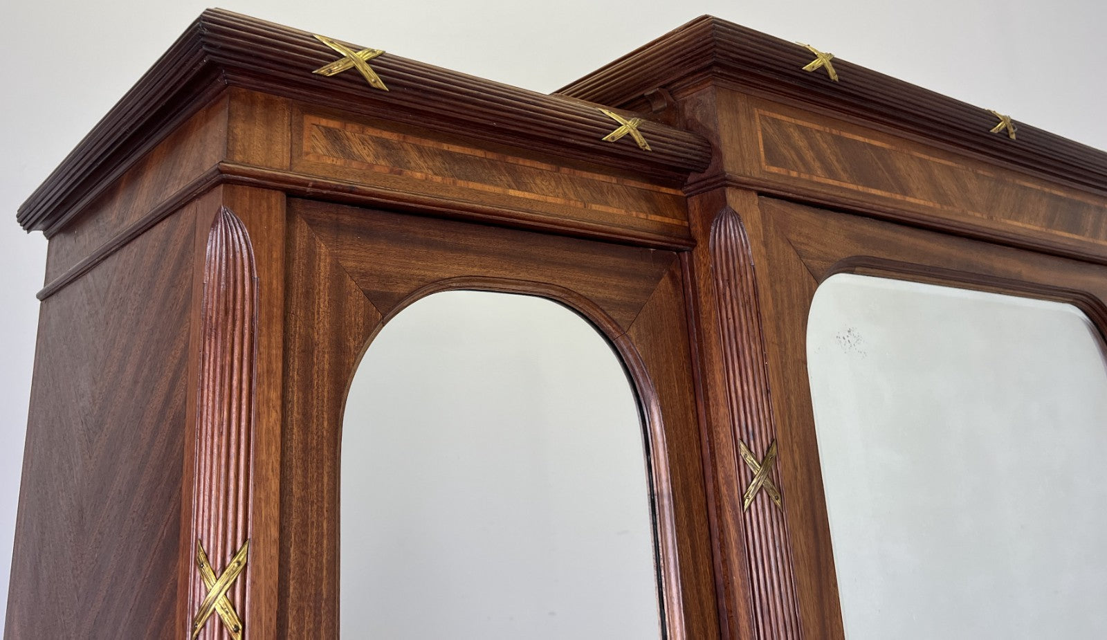Wardrobe Antique French Style Three Door Inlaid Burr Mirrored Armoire LOT 61637