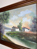 Vintage French Oil Painting Lake Mountain Scene Signed Framed Art LOT 50512