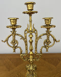 Candelabras Vintage French Brass Pair Ornate 3 Arm Candle Holders LOT 60453