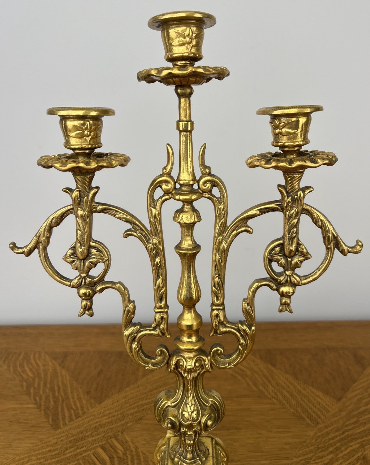 Candelabras Vintage French Brass Pair Ornate 3 Arm Candle Holders LOT 60453