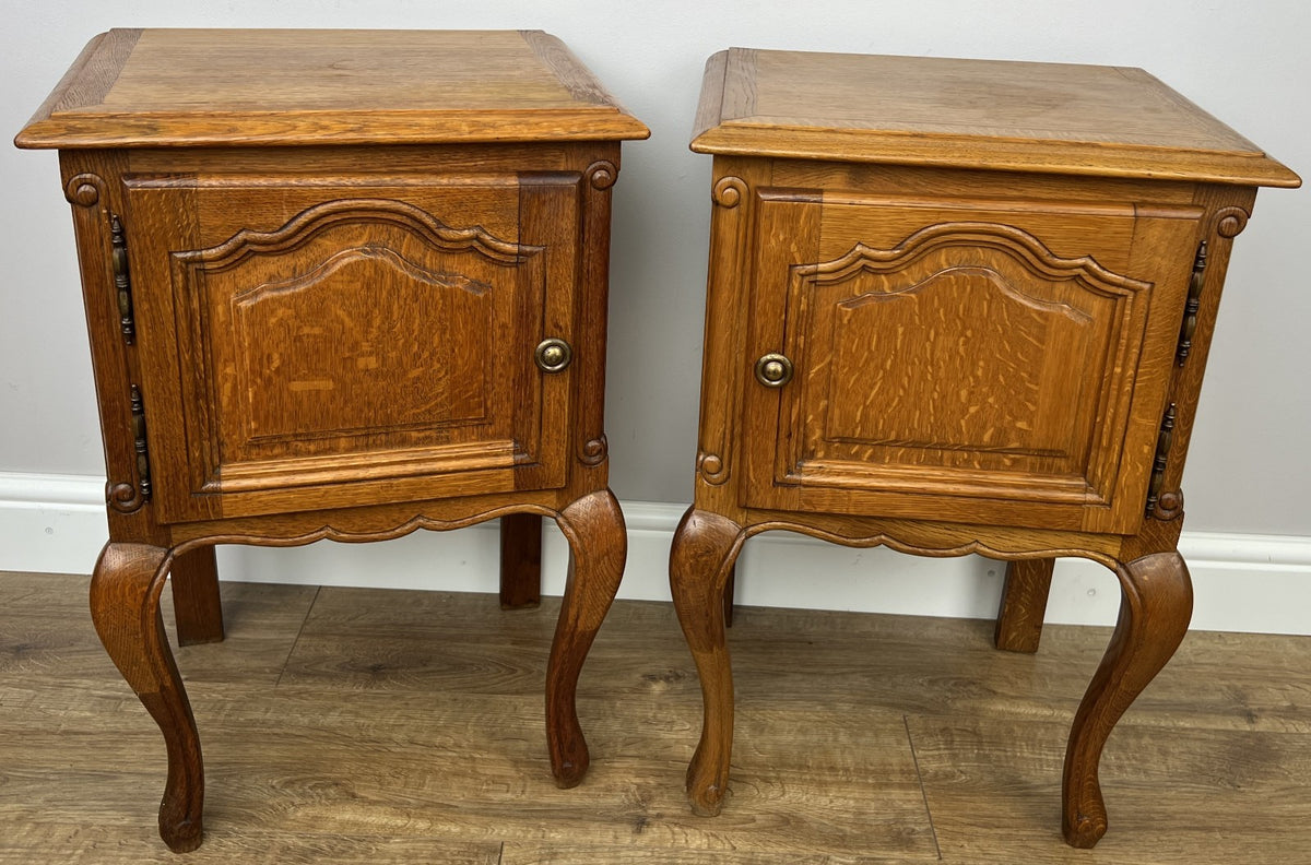 Pair of Bedside Tables Vintage French Louis Oak Nightstands Cabinets LOT 63070