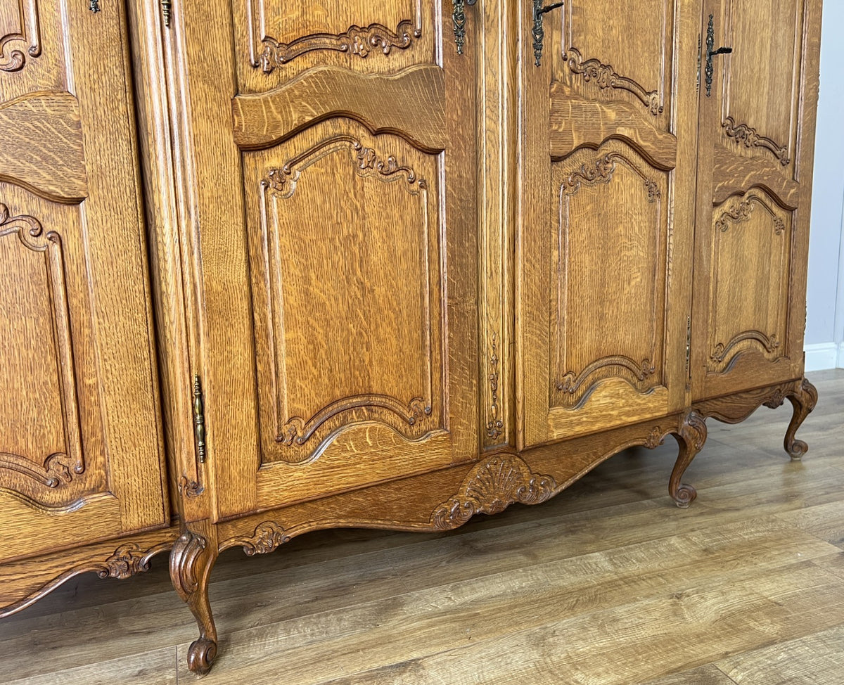 Wardrobe Vintage French Louis XVI Style Oak Four Door Carved Armoire LOT 6496