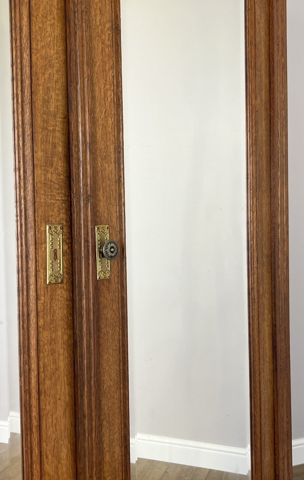 Wardrobe Antique French Style Oak Two Door Carved Mirrored Armoire LOT 61628