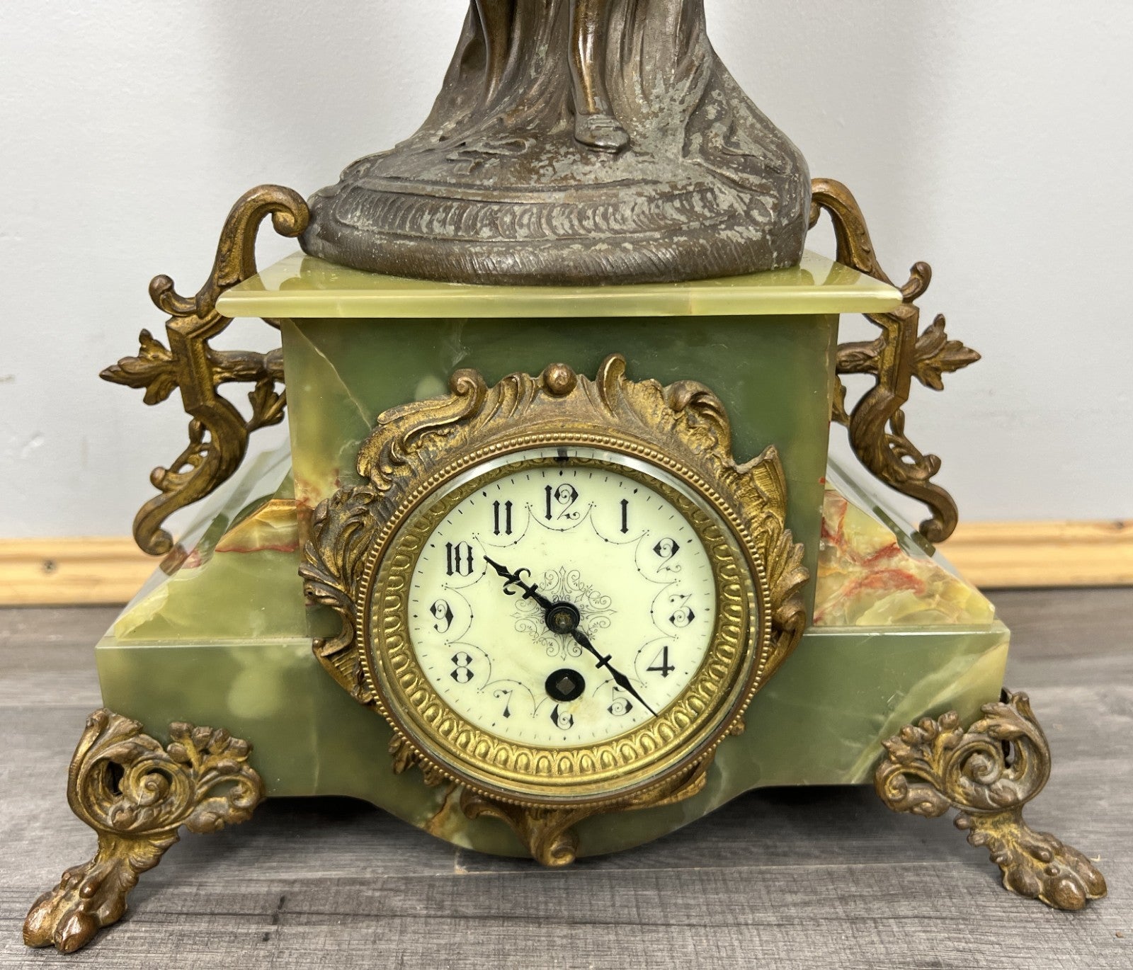 Clock Set Vintage French Onyx Brass Mantel Clock with 4-Arm Candelabras LOT 44135