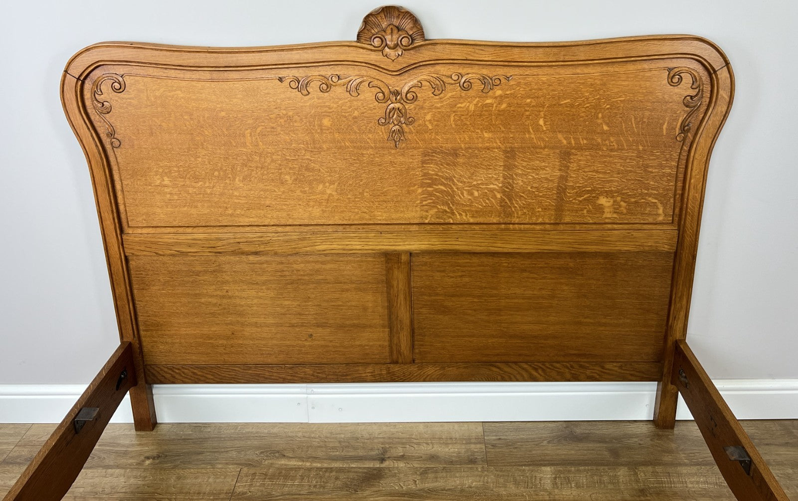 Bed Vintage French Louis XVI Double Bed Frame Oak Carved Headboard LOT 48754