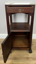 Bedside Table Antique French Style Marble Top Walnut Cabinet Nightstand LOT 62398