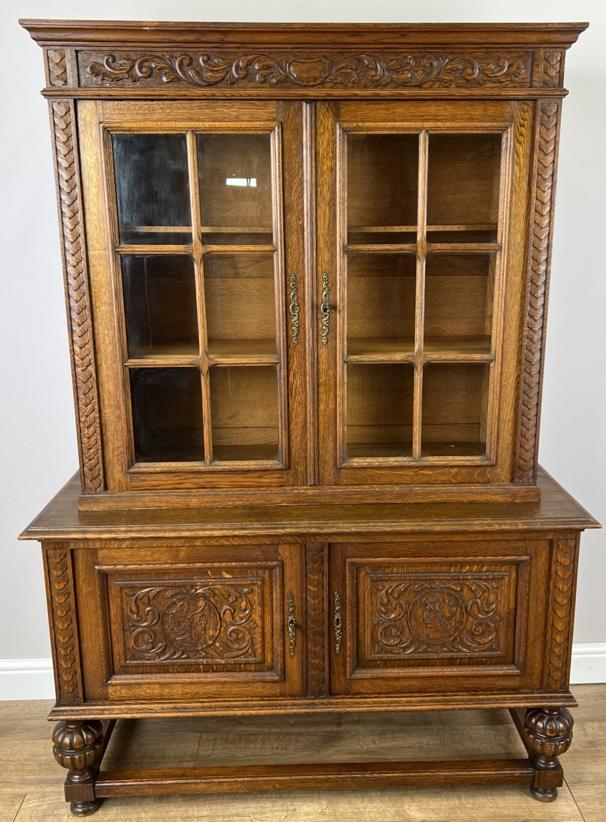 Bookcase Vintage French Oak Glazed Display Cabinet Carved Sideboard LOT 62570
