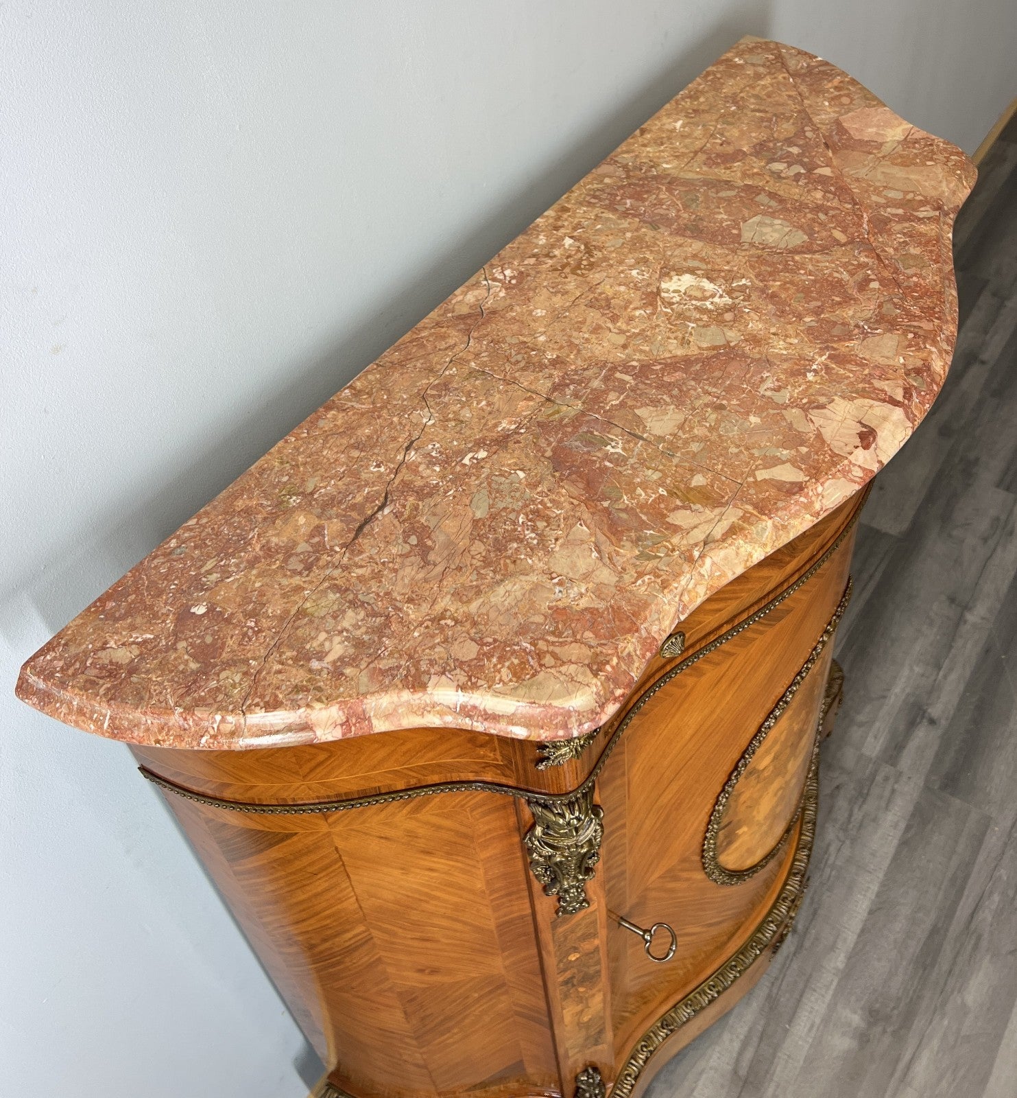 Cabinet Vintage French Marble Top Inlaid Sideboard with Brass Ormolu LOT 433111