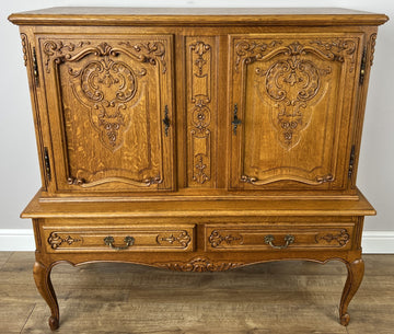 Cabinet Vintage French Louis XVI Oak Display Buffet Carved Sideboard LOT 63160