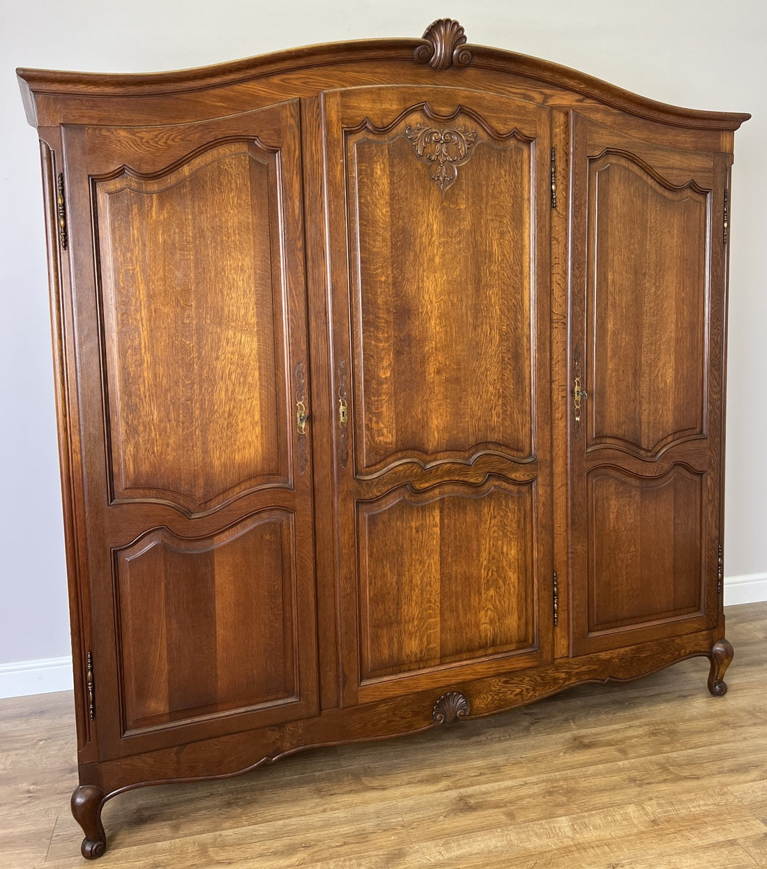 Wardrobe Vintage French Louis XVI Style Oak Three Door Carved Armoire LOT 48440