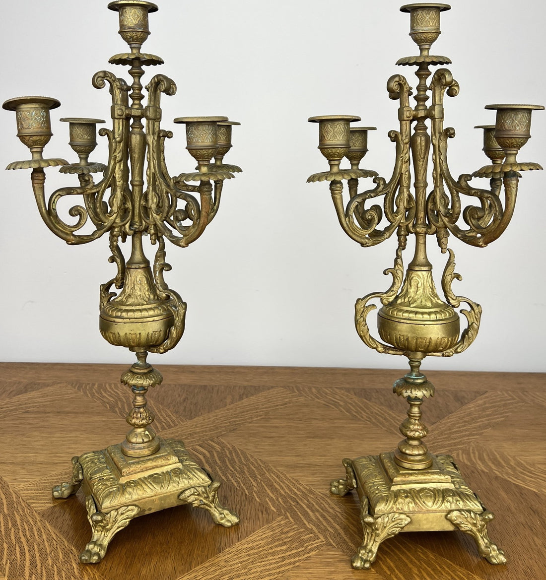 Pair of Candelabras Vintage French Style 5 Arm Ornate Candle Holders LOT 60700