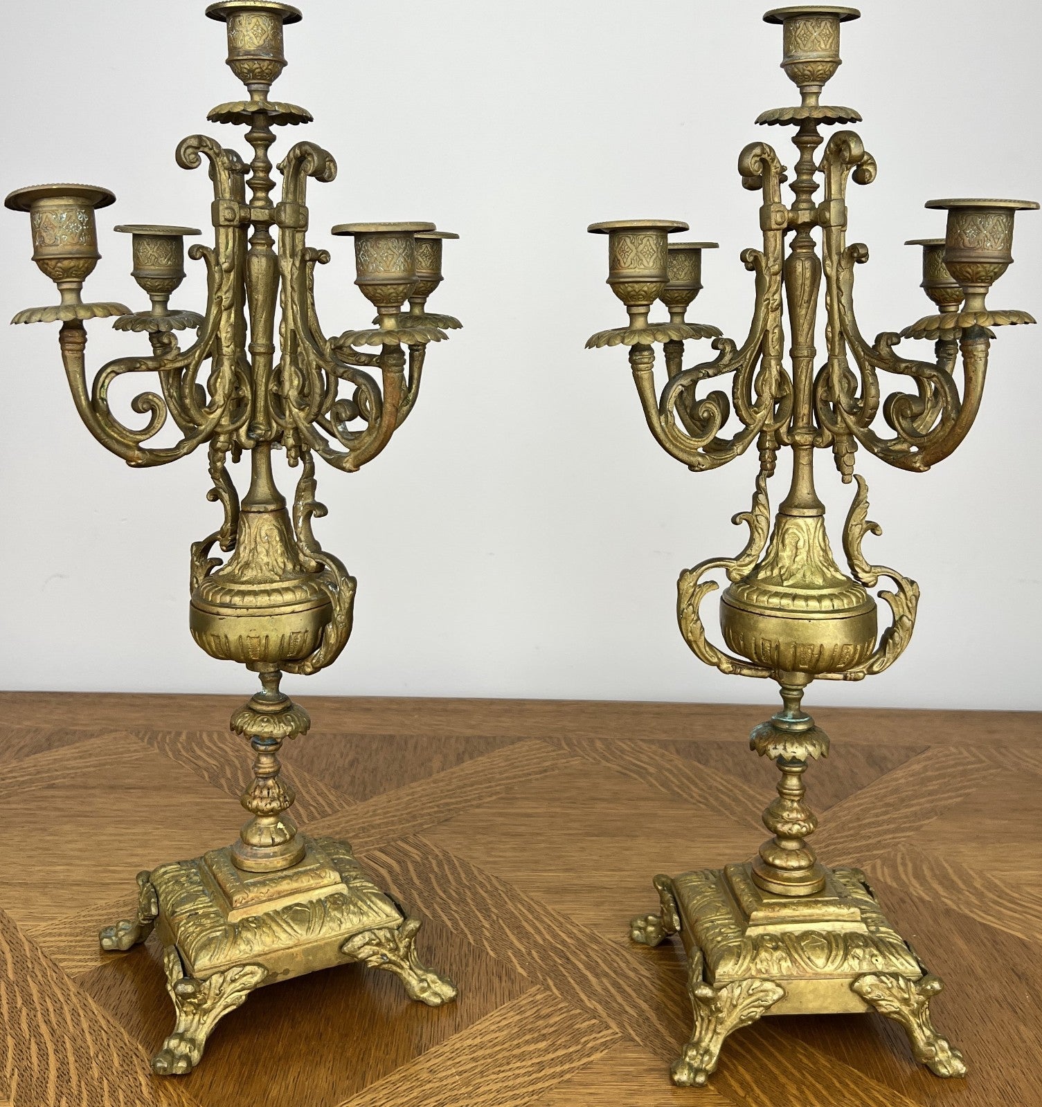 Pair of Candelabras Vintage French Style 5 Arm Ornate Candle Holders LOT 60701