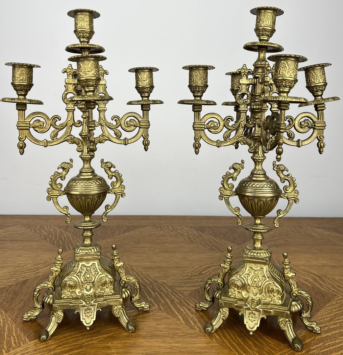 Pair of Candelabras Vintage French Style 5 Arm Ornate Candle Holders LOT 60600