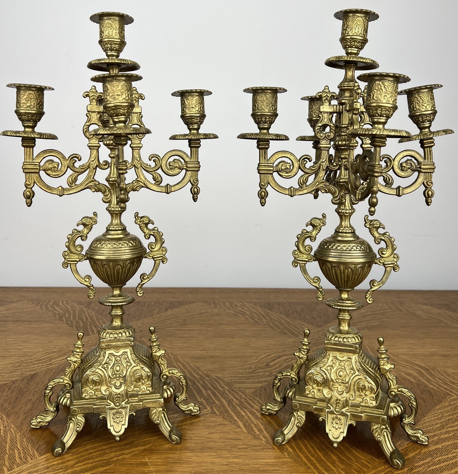 Pair of Candelabras Vintage French Style 5 Arm Ornate Candle Holders LOT 60601
