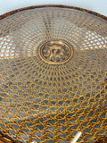 Coffee Table Vintage French Louis XIV Glass Top Ornate Cane Round Table LOT 39417