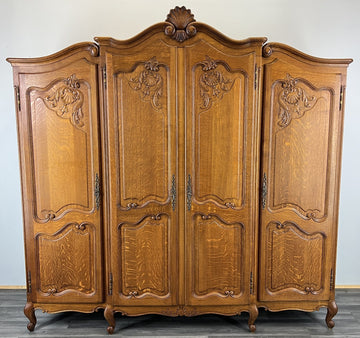 Wardrobe Vintage French Louis XVI Style Oak Four Door Armoire LOT 48150