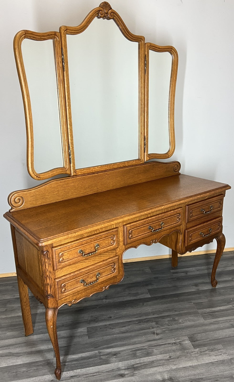 Vintage Dressing Table with Mirror French Oak Louis Vanity Table Makeup LOT 45570