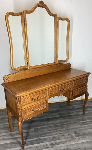 Vintage Dressing Table with Mirror French Oak Louis Vanity Table Makeup LOT 45570