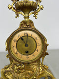 Clock Antique French Style Brass Ornate Mantel Clock with Key LOT 6473