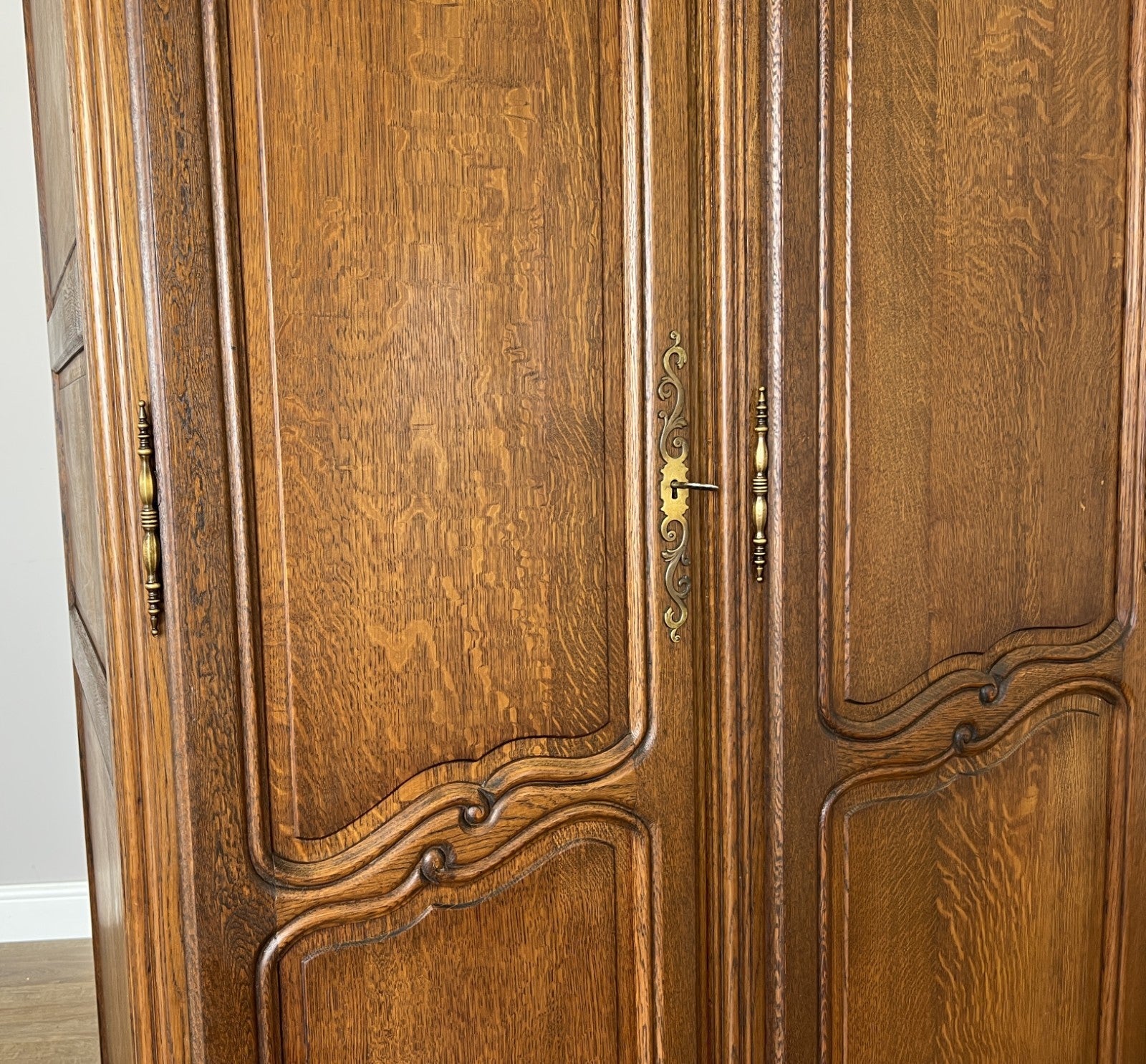 Wardrobe Vintage French Louis XVI Style Oak Four Door Carved Armoire LOT 61134