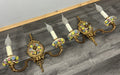 Pair of Wall Lights Vintage Spanish Porcelain Brass Floral Sconces LOT 44141