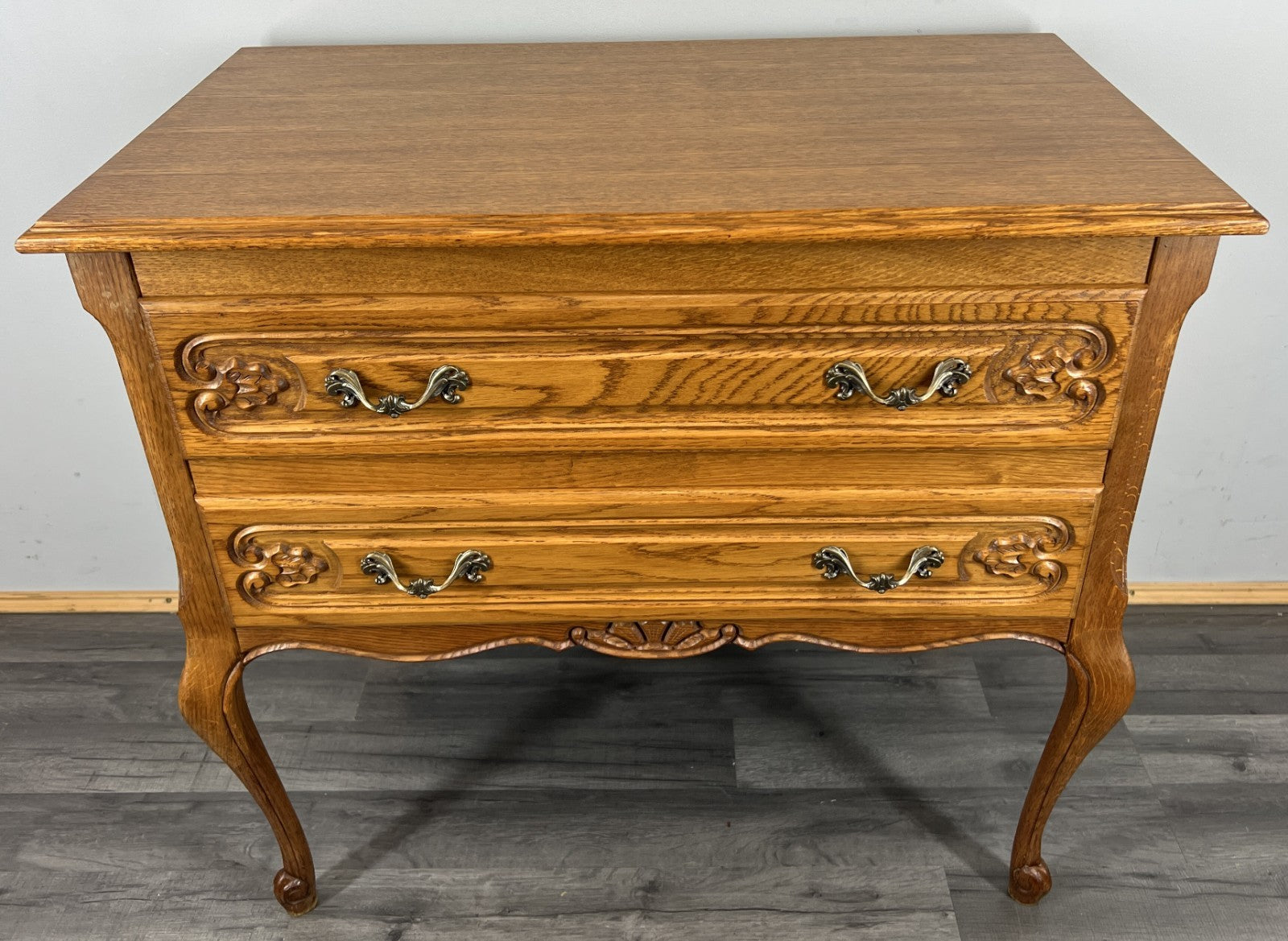 Chest of Drawers Vintage French Louis Oak 2 Drawers Ornate Cabinet LOT 44380