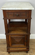 Bedside Table Antique French Marble Top Oak Cabinet Carved Cupboard LOT 63520