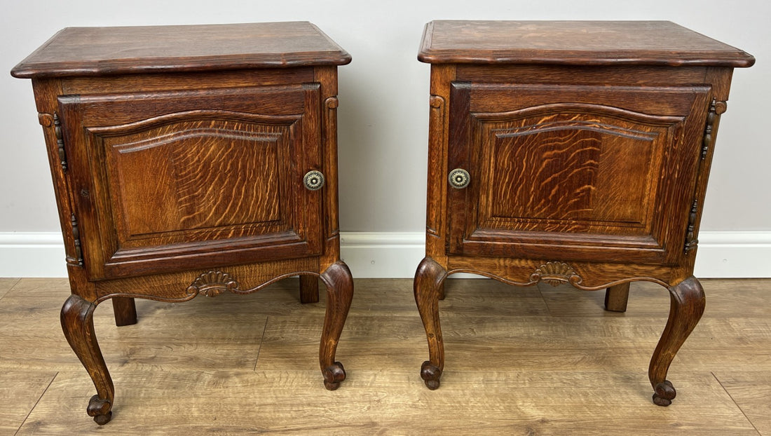 Pair of Bedside Tables Vintage French Louis Oak Nightstands Cabinets LOT 49730