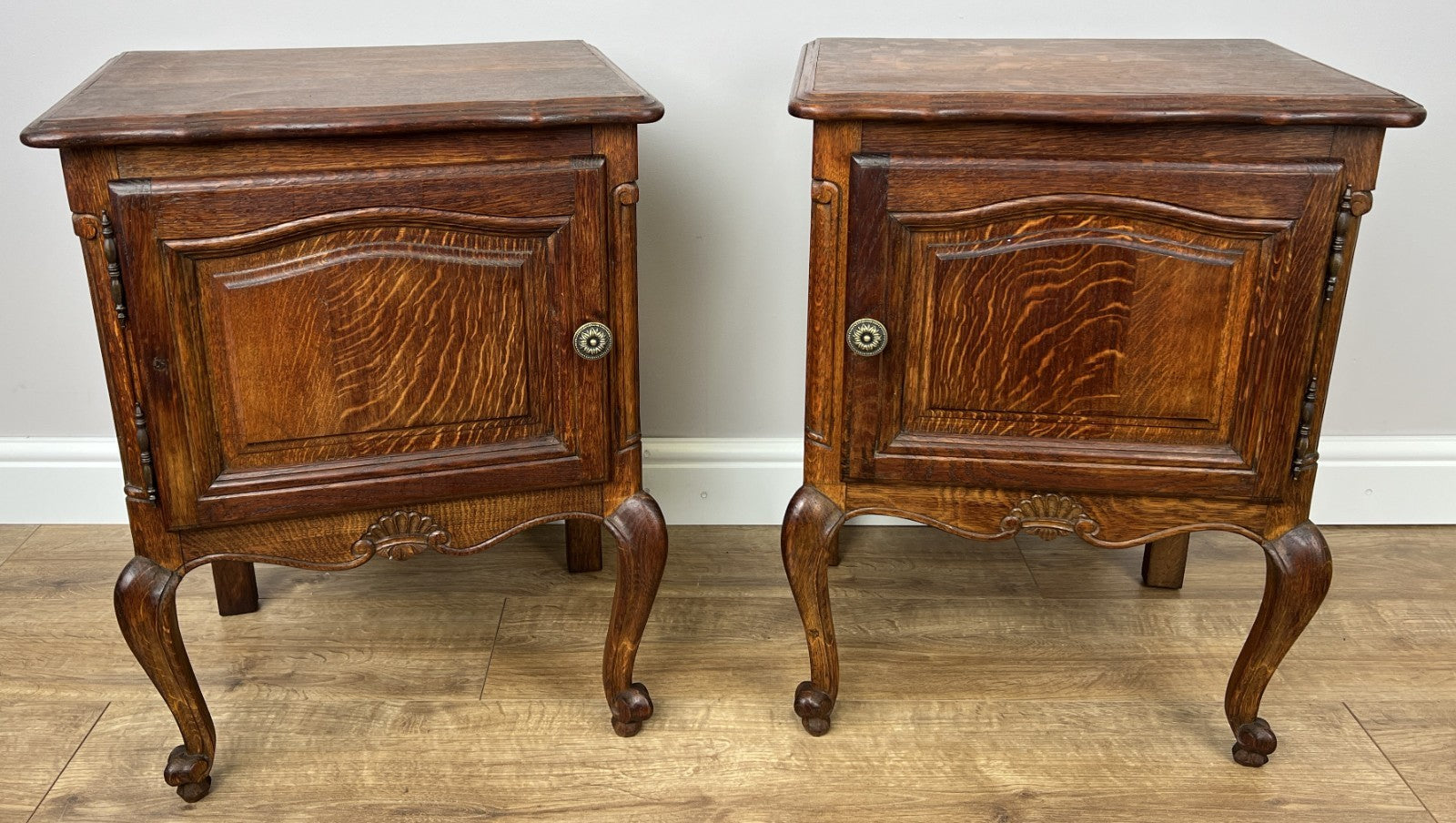 Pair of Bedside Tables Vintage French Louis Oak Nightstands Cabinets LOT 49731