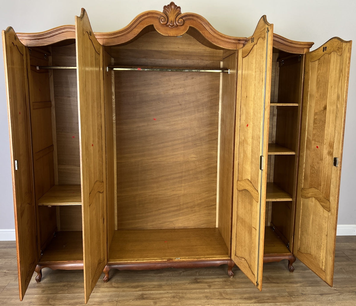 Wardrobe Vintage French Louis XVI Style Oak Four Door Carved Armoire LOT 6491