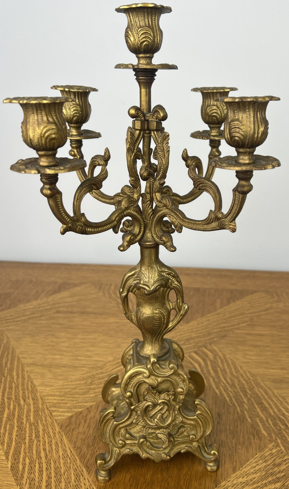 Candelabras Vintage French Brass Pair Ornate 5 Arm Candle Holders LOT 60443