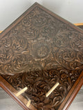 Plant Stand Coffee Table Chinese Mahogany Hand Carved Design Glass Top LOT 43278