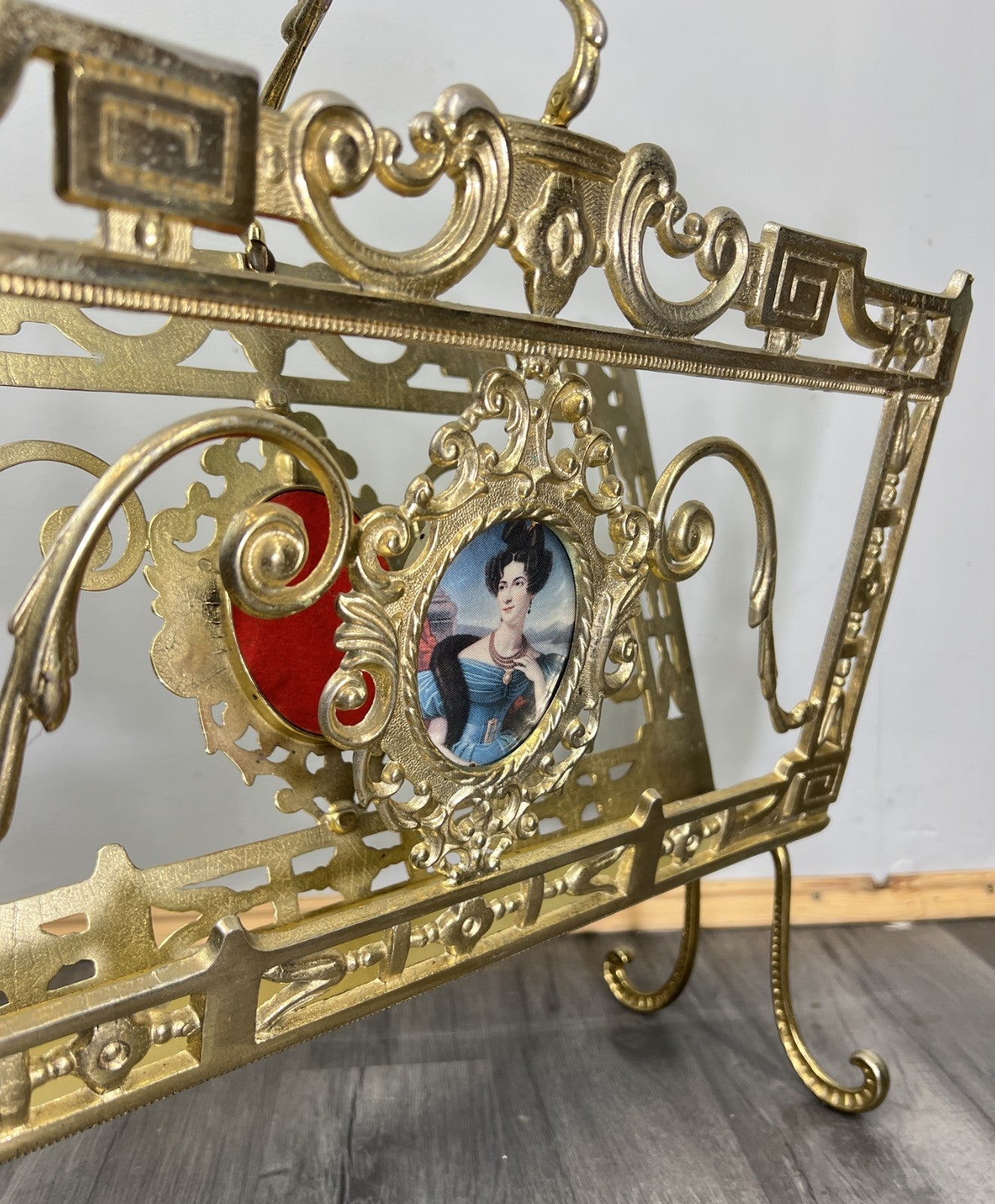 Newspaper Rack Vintage French Brass Ornate Freestanding Holder LOT 468211