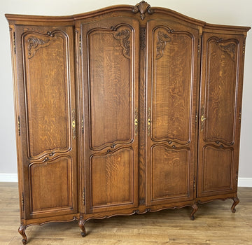 Wardrobe Vintage French Louis XVI Style Oak Four Door Carved Armoire LOT 61130