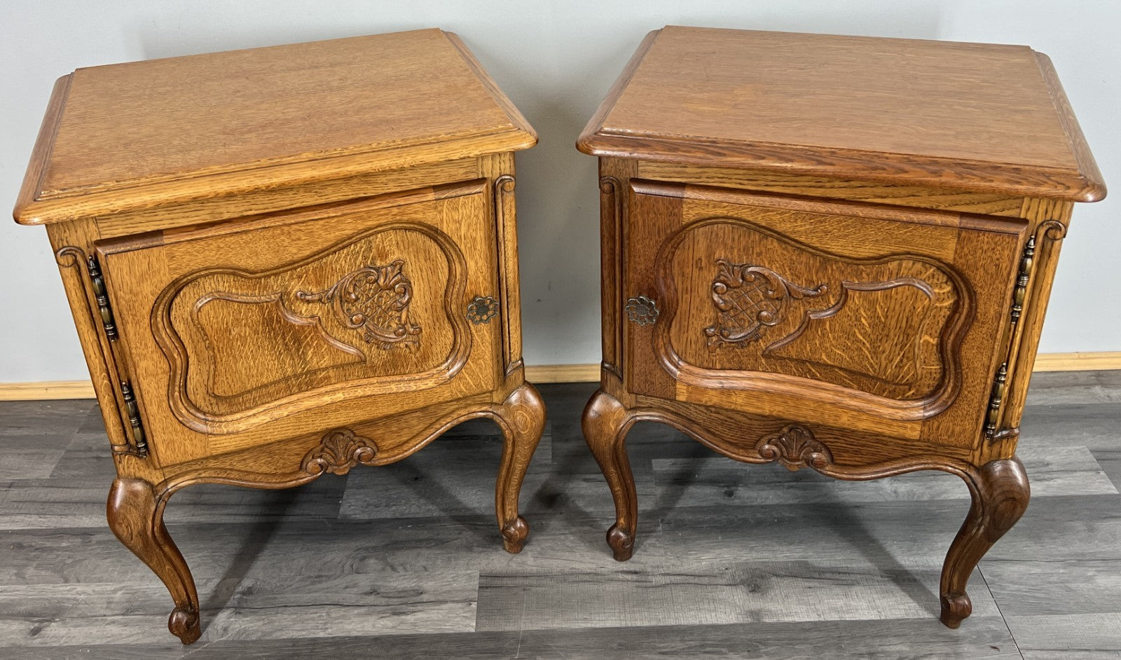 Pair of Bedside Tables Vintage French Louis  XVI Oak Carved Cabinets LOT 44400