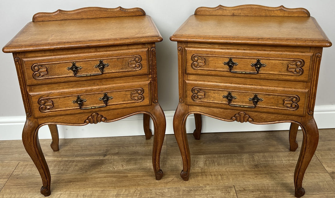 Pair of Bedside Tables Vintage French Louis Oak  Nightstands Cabinets LOT 49080