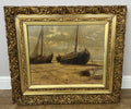 Oil Painting Vintage French Signed Coastal Boats Scene Framed Artwork LOT 49410