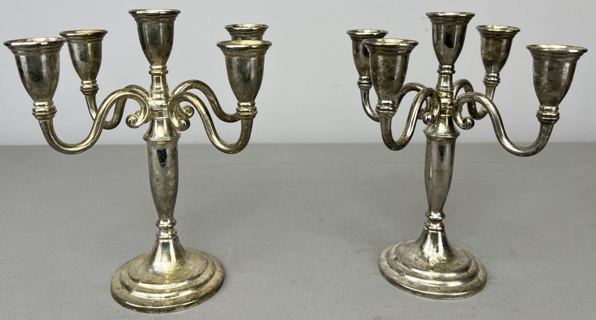 Pair of Candelabras Vintage French Style Metal Five Arm Candle Holders LOT 6482