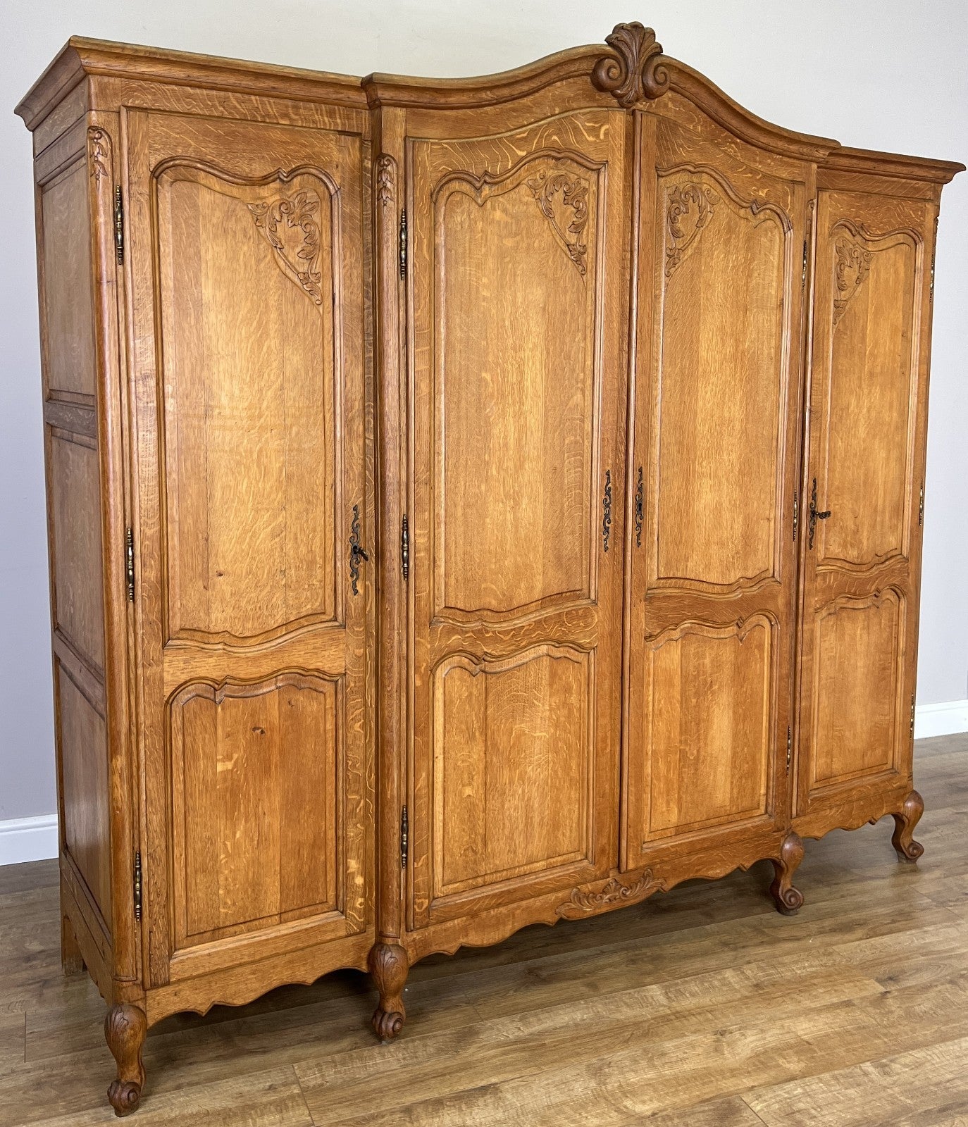 Wardrobe Vintage French Louis XVI Style Oak Four Door Carved Armoire LOT 60991
