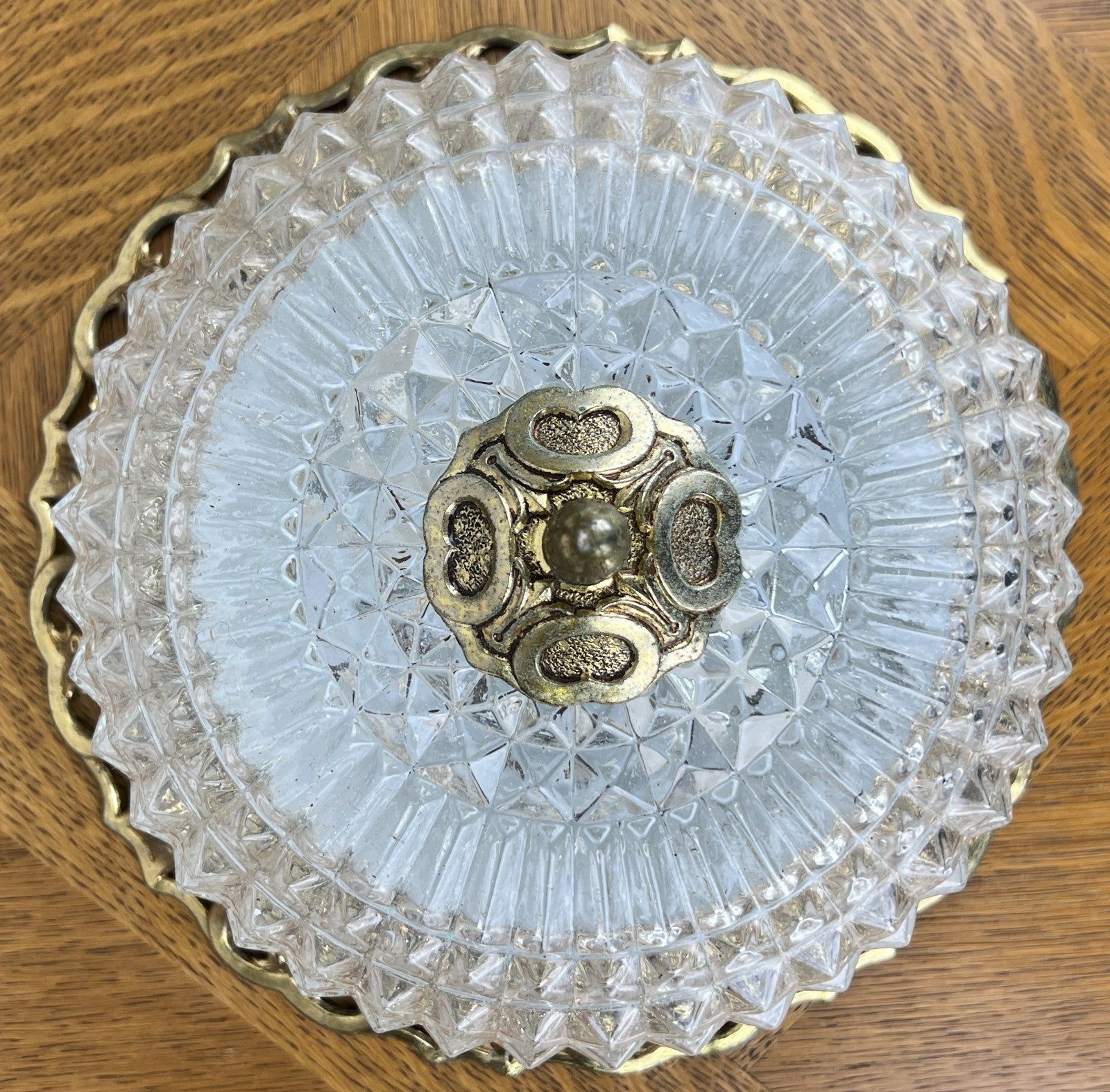 Ceiling Lamp Vintage French Pendant Cut Glass Flush Mount Light LOT 60719