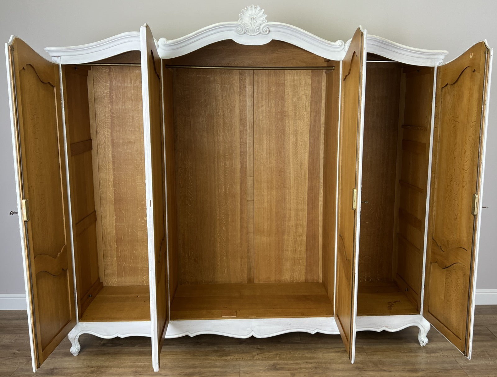 Wardrobe Vintage French Louis XVI Shabby Chic Four Door Oak Armoire LOT 616516