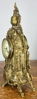 Mantel Clock Vintage French Style Architectural Brass Garniture Set LOT 46456